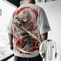 Solo Leveling Unisex Oversized Anime-Print Vertical-Stripe Short-Sleeve T-Shirt