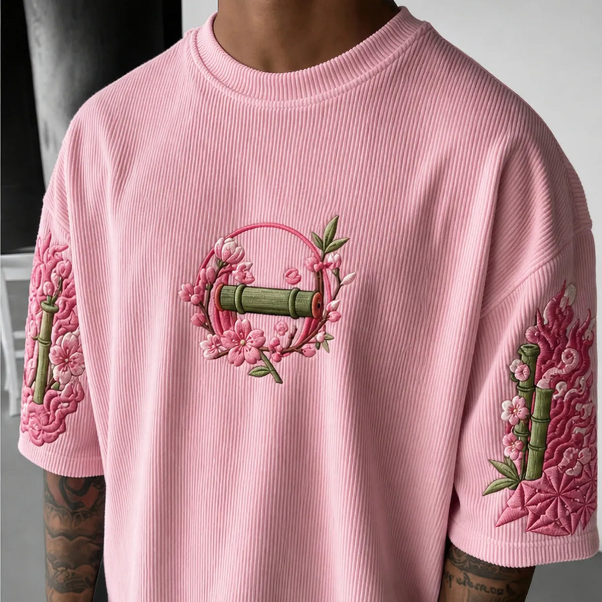 Demon Slayer Unisex Anime-Style Retro Corduroy Oversized T-Shirt