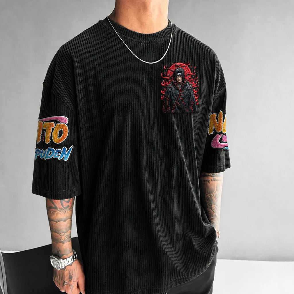 Naruto Unisex Anime-Style Retro Corduroy Oversized T-Shirt