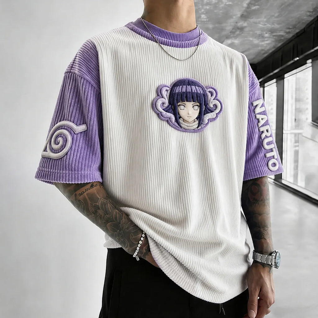 Naruto Unisex Anime-Style Retro Corduroy Oversized T-Shirt