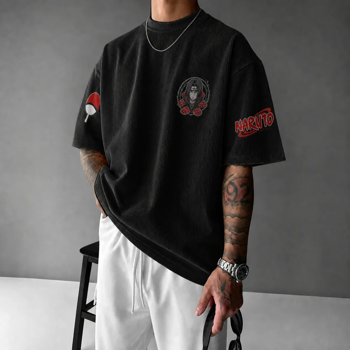 Naruto Unisex Anime-Style Retro Corduroy Oversized T-Shirt