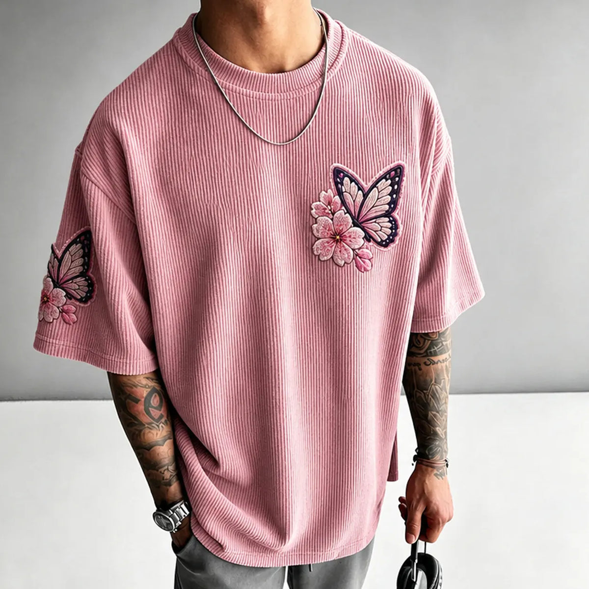 Demon Slayer Unisex Anime-Style Retro Corduroy Oversized T-Shirt
