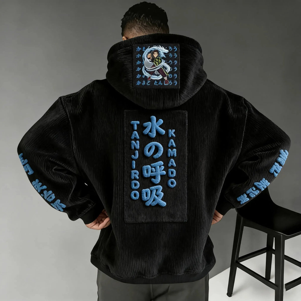 Demon Slayer Color-blocked Corduroy Hooded Sweatshirt