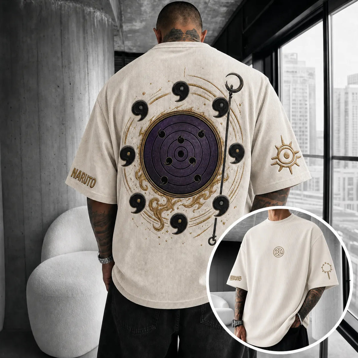 Naruto Unisex Anime-Style Retro Corduroy Oversized T-Shirt