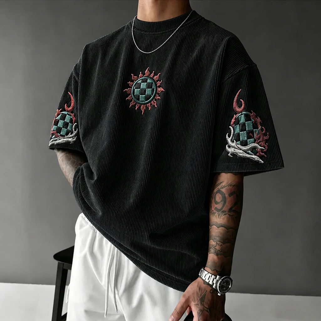 Demon Slayer Unisex Anime-Style Retro Corduroy Oversized T-Shirt