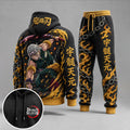 Demon Slayer Vintage Anime Print Long Sleeve Drawstring Tracksuit Hoodie Set