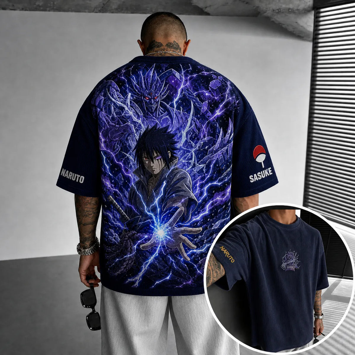 Naruto Unisex Anime-Style Retro Corduroy Oversized T-Shirt