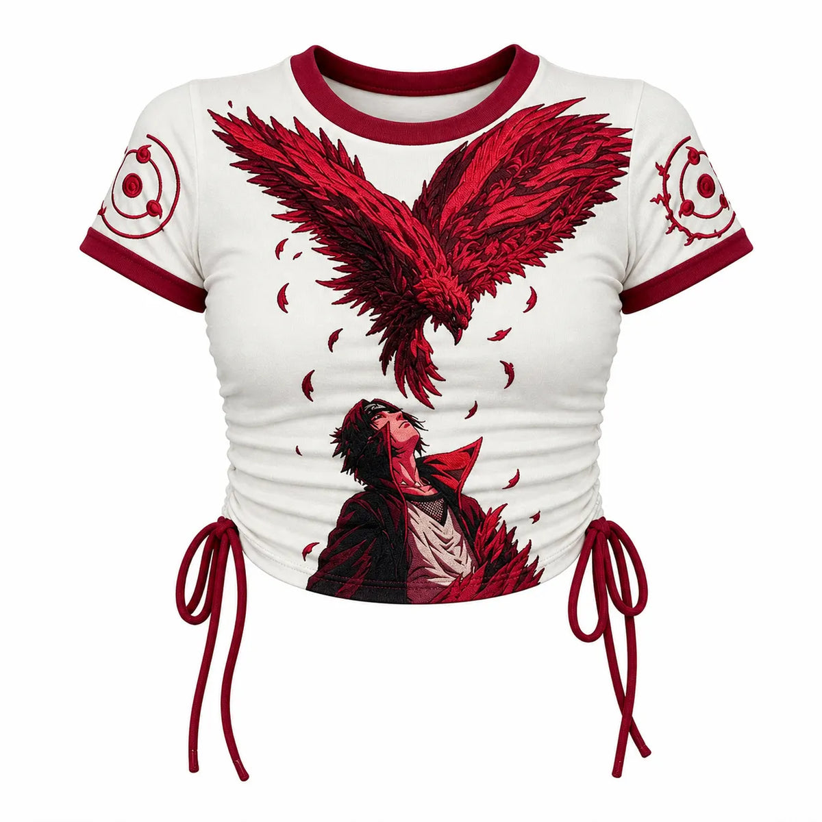 Naruto Women's Slim-Fit Short-Sleeve T-Shirt With Anime Print And Side Drawstrings