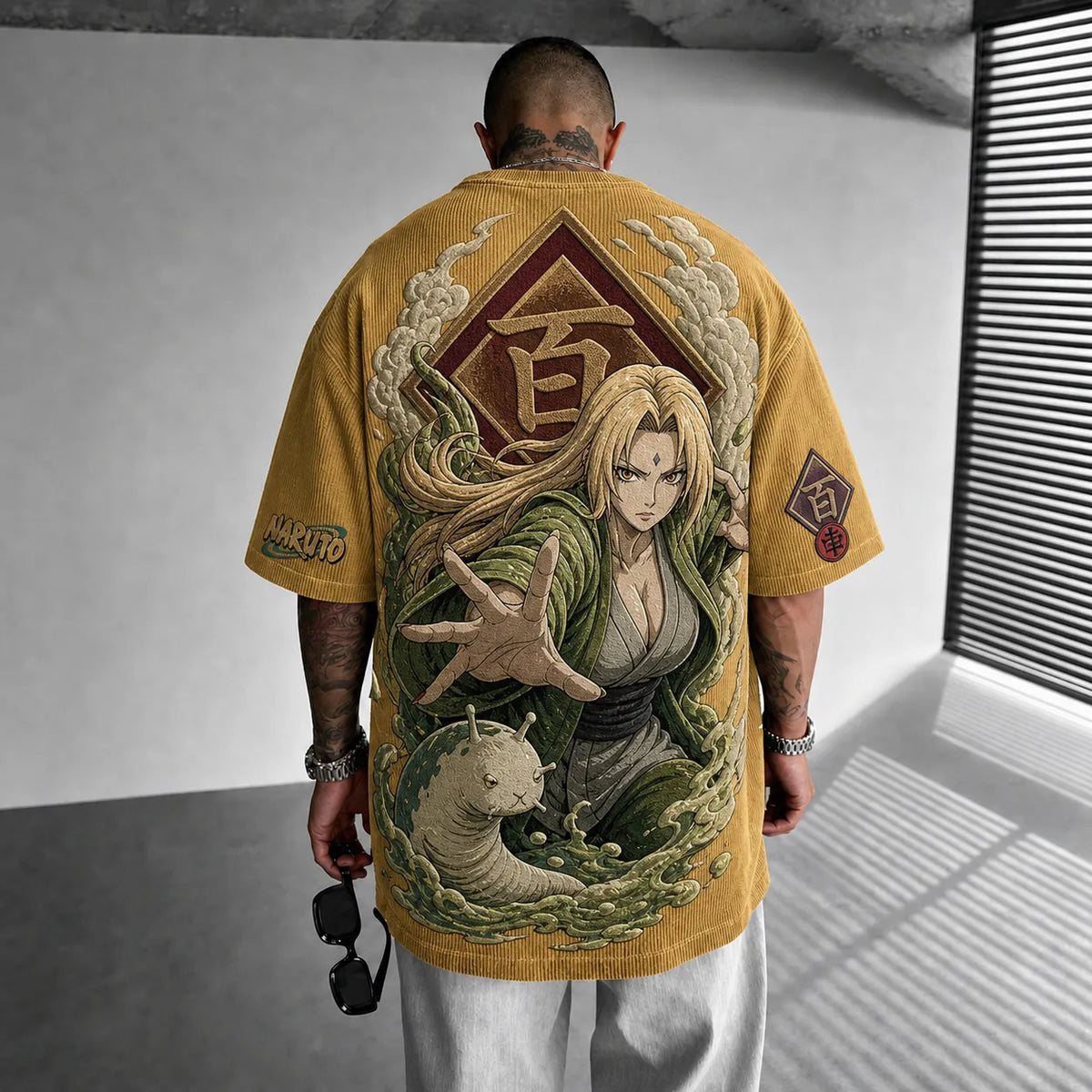 Naruto Unisex Anime-Style Retro Corduroy Oversized T-Shirt