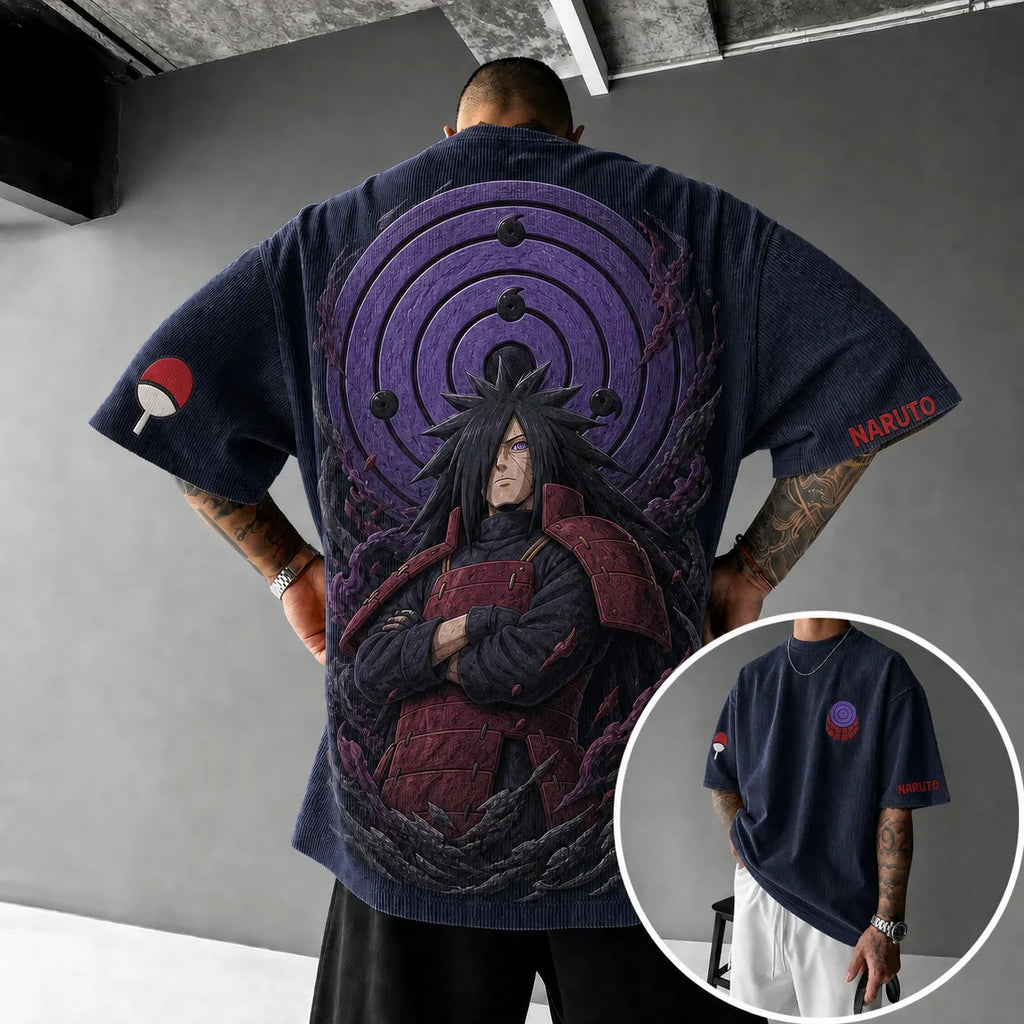 Naruto Unisex Anime-Style Retro Corduroy Oversized T-Shirt