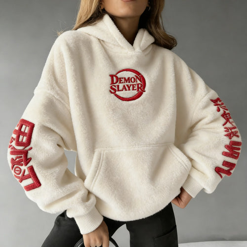 Demon Slayer Color-blocked Corduroy Hooded Sweatshirt