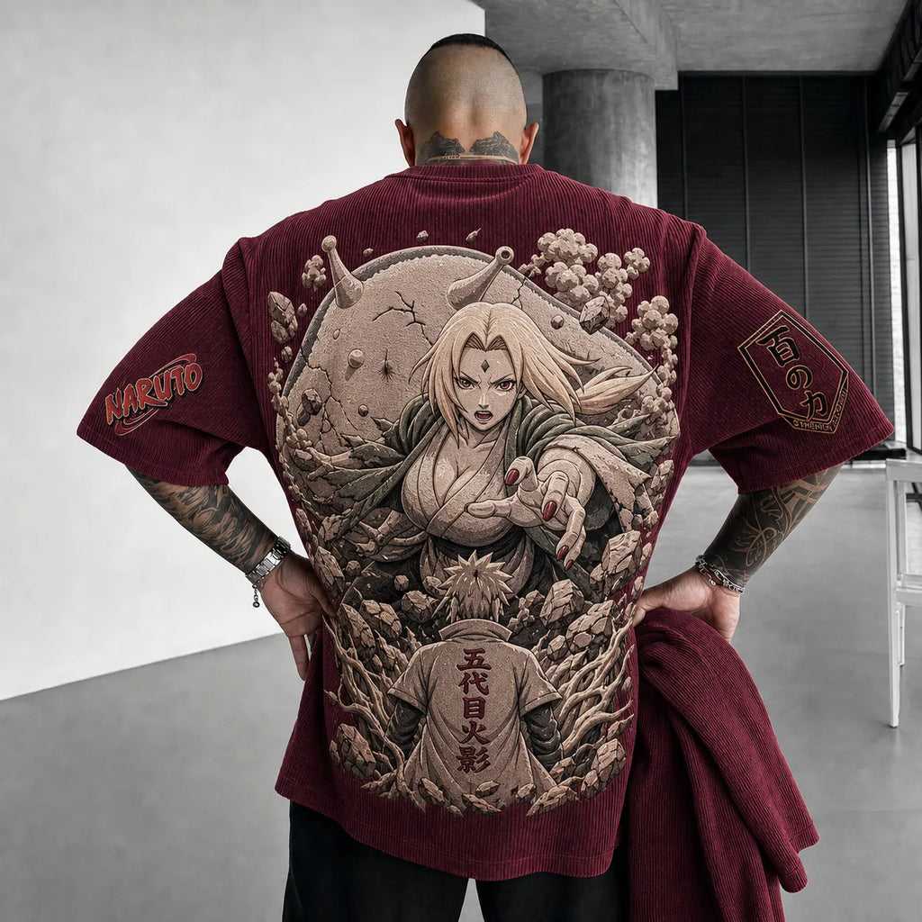 Naruto Unisex Anime-Style Retro Corduroy Oversized T-Shirt