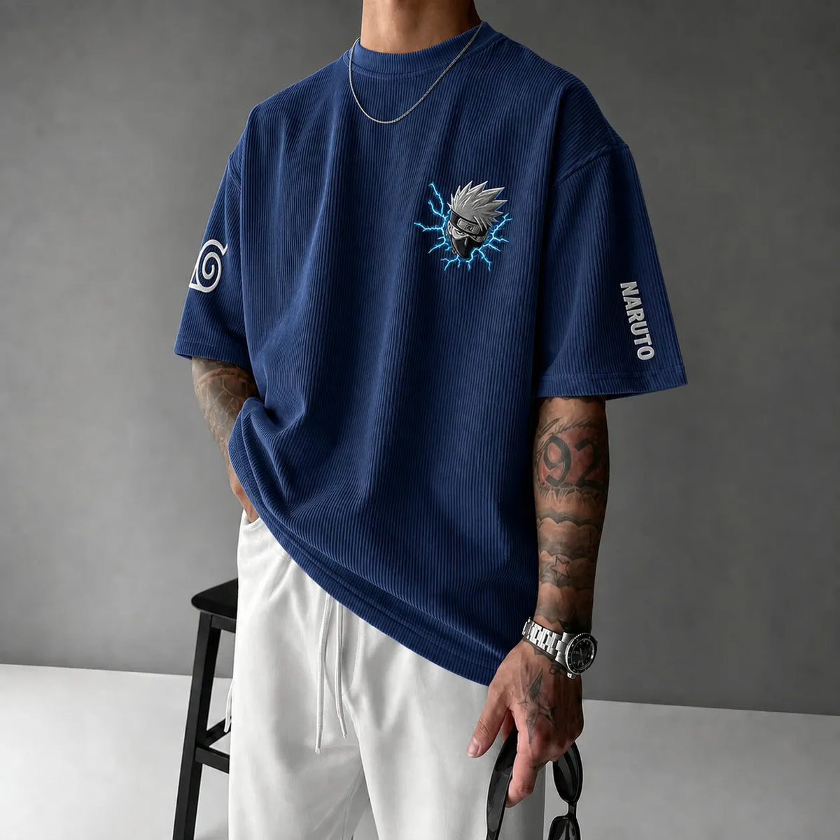 Naruto Unisex Anime-Style Retro Corduroy Oversized T-Shirt