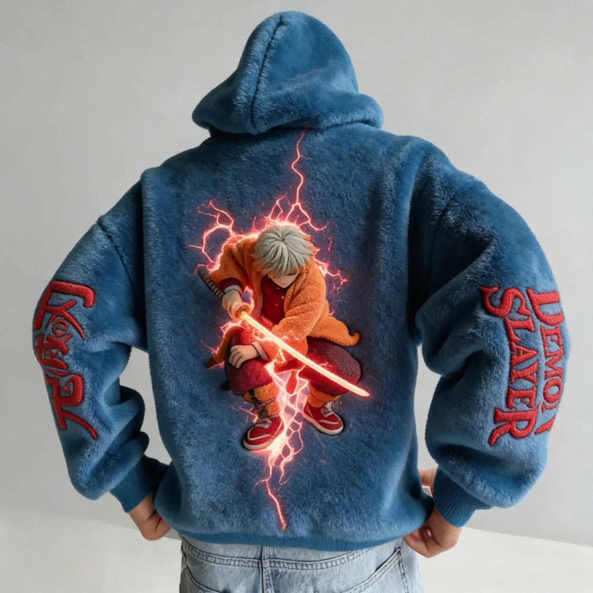 Demon Slayer Color-blocked Corduroy Hooded Sweatshirt