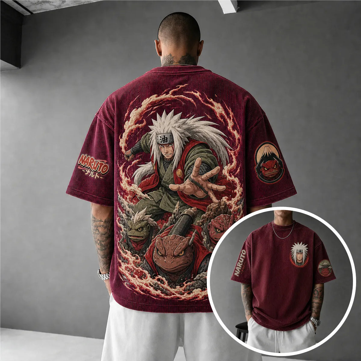 Naruto Unisex Anime-Style Retro Corduroy Oversized T-Shirt