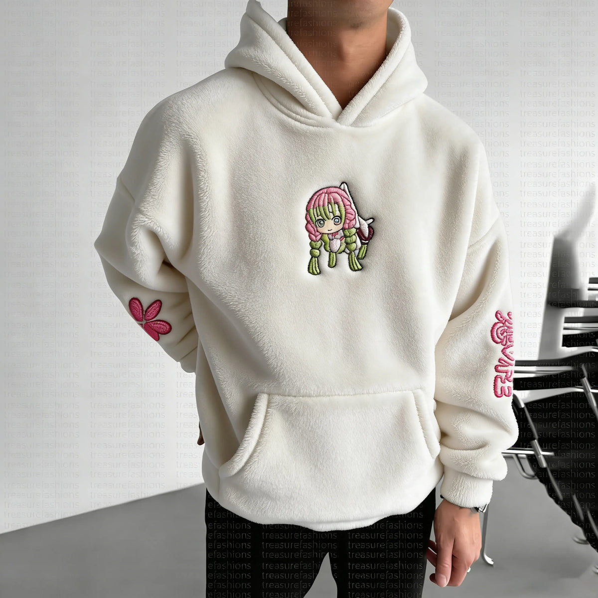 Demon Slayer Color-blocked Corduroy Hooded Sweatshirt