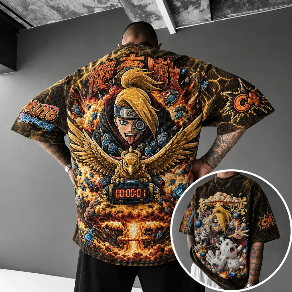 Naruto Unisex Oversized Anime-Print Vertical-Stripe Short-Sleeve T-Shirt