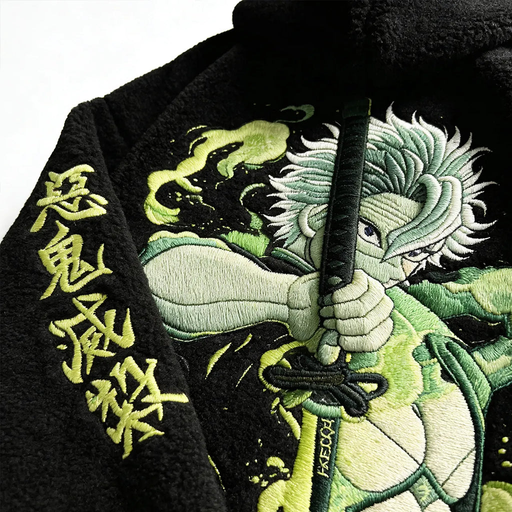 Demon Slayer Unisex Sanemi Shinazugawa Embroidery Sherpa Hoodie