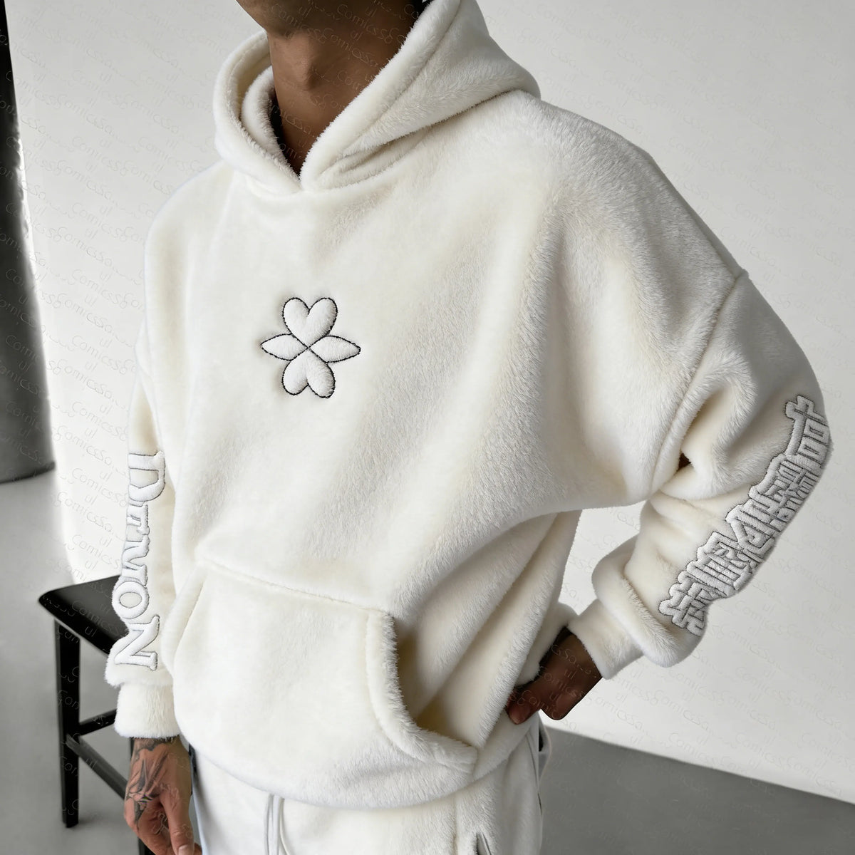 Demon Slayer Color-blocked Corduroy Hooded Sweatshirt