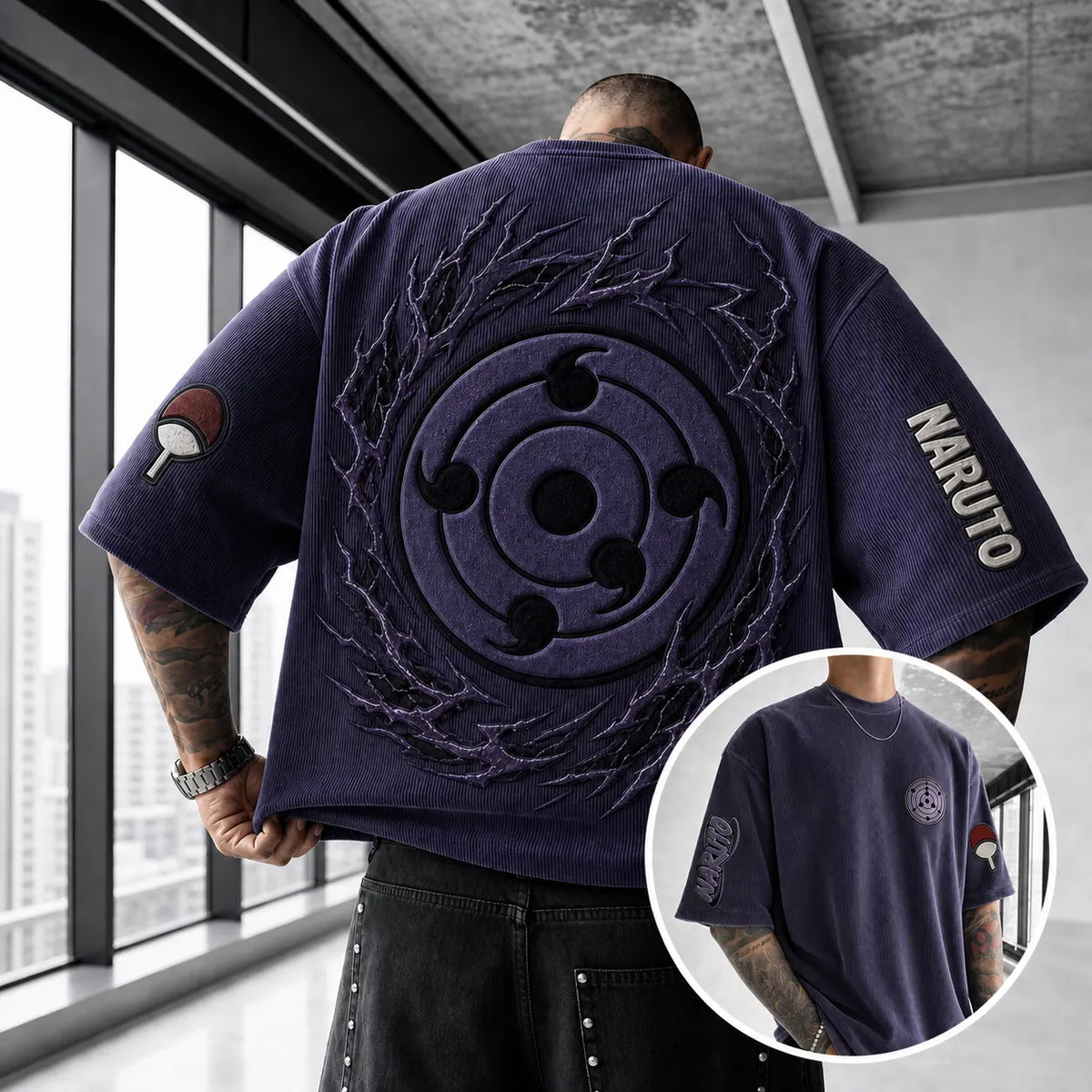 Naruto Unisex Anime-Style Retro Corduroy Oversized T-Shirt