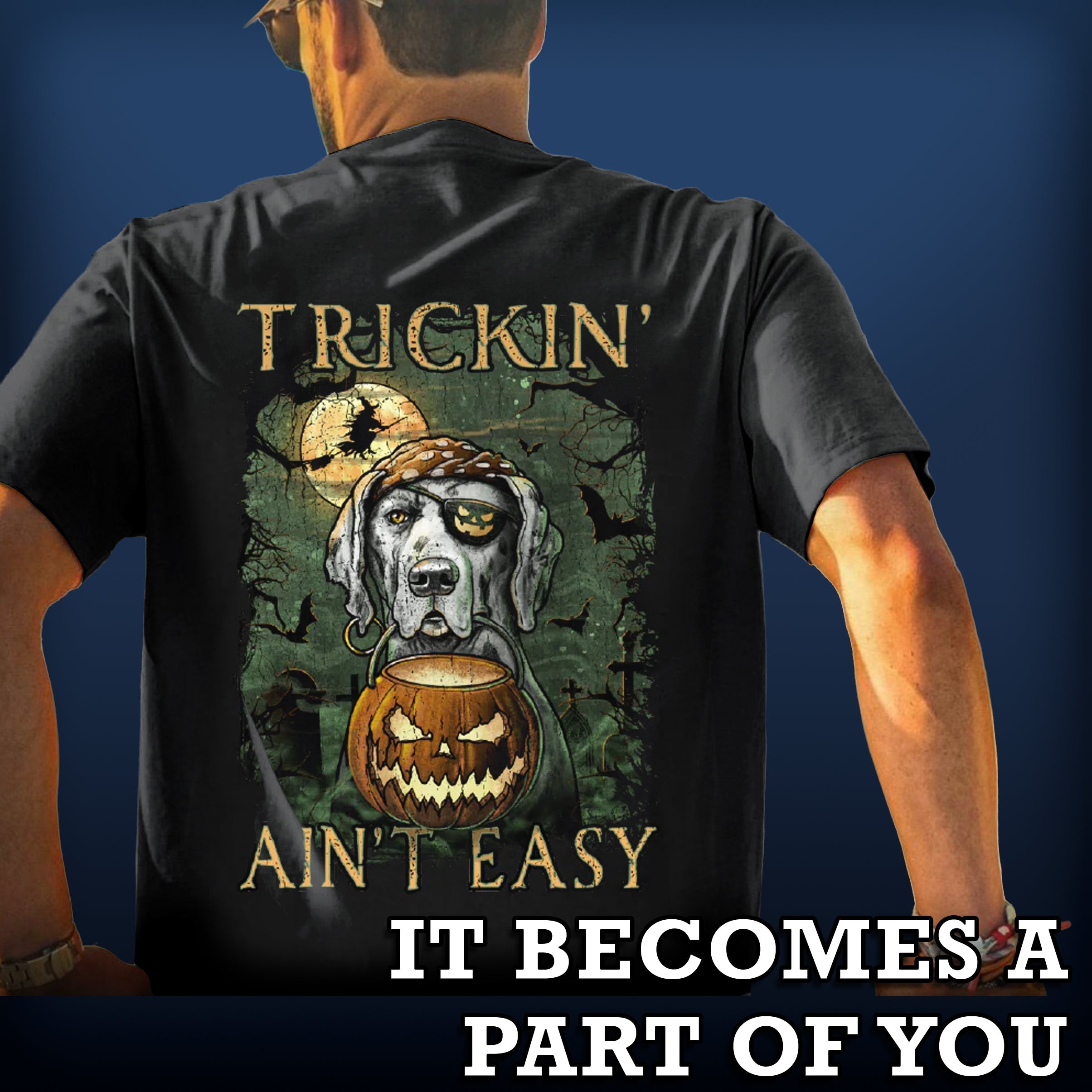 Trickin Ain't Easy Glow in the Dark Halloween Trick or Treat Pirate Dog Graphic T-Shirt