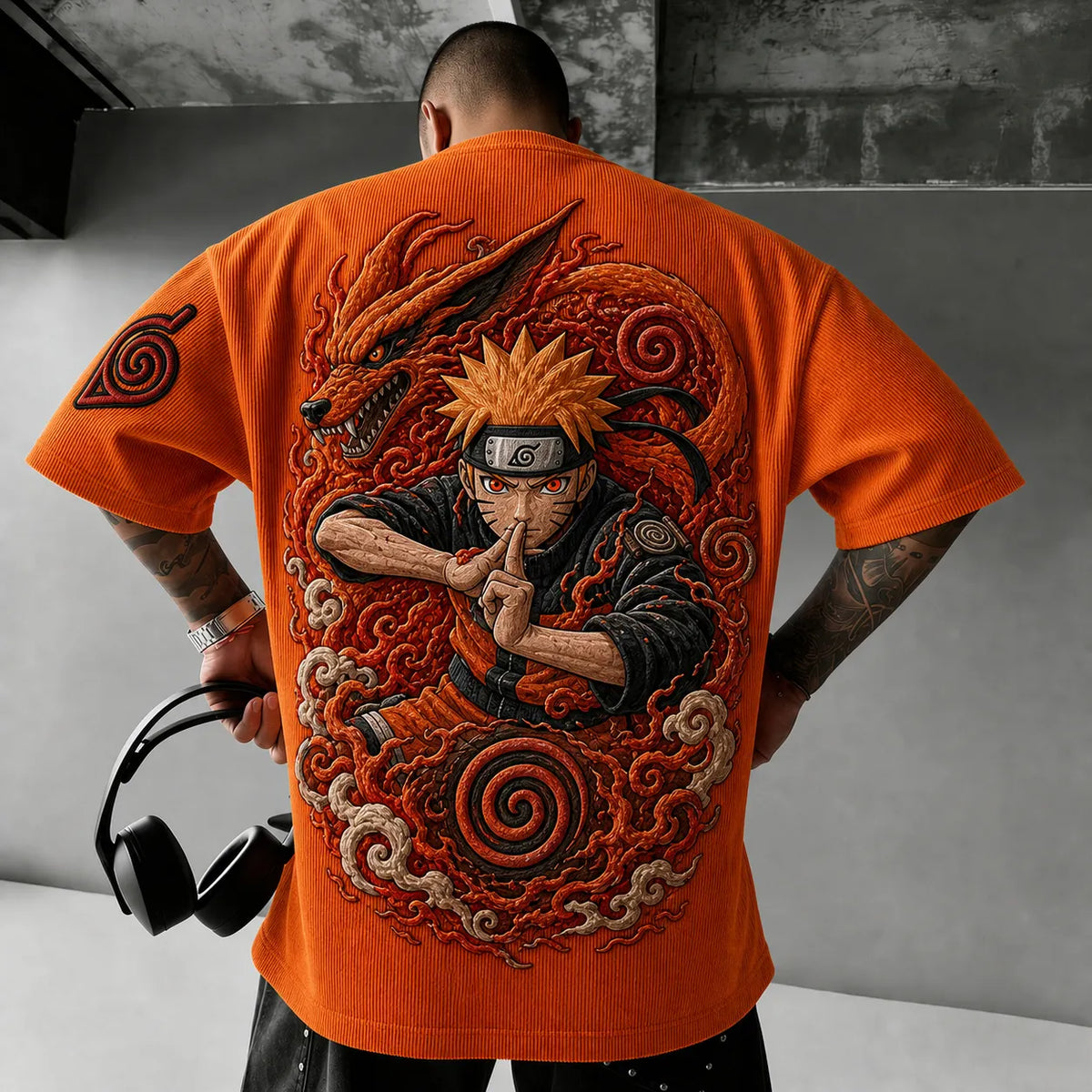 Naruto Unisex Anime-Style Retro Corduroy Oversized T-Shirt