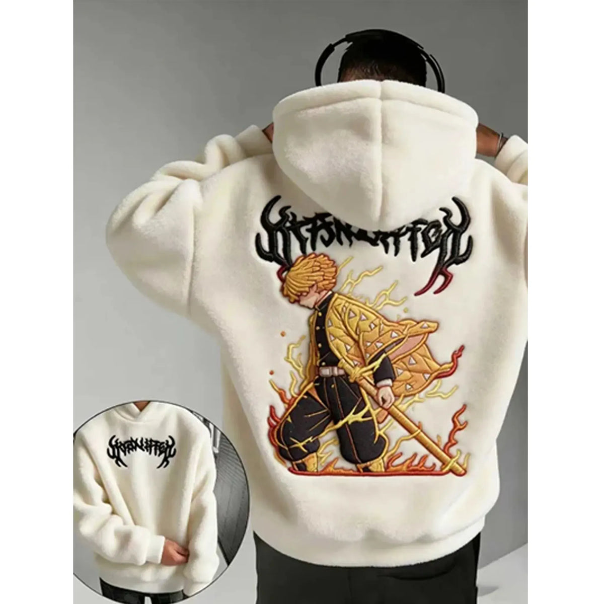 Demon Slayer Color-blocked Corduroy Hooded Sweatshirt
