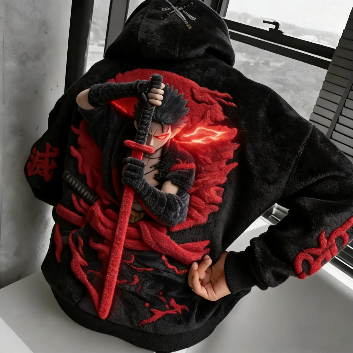 Demon Slayer Color-blocked Corduroy Hooded Sweatshirt