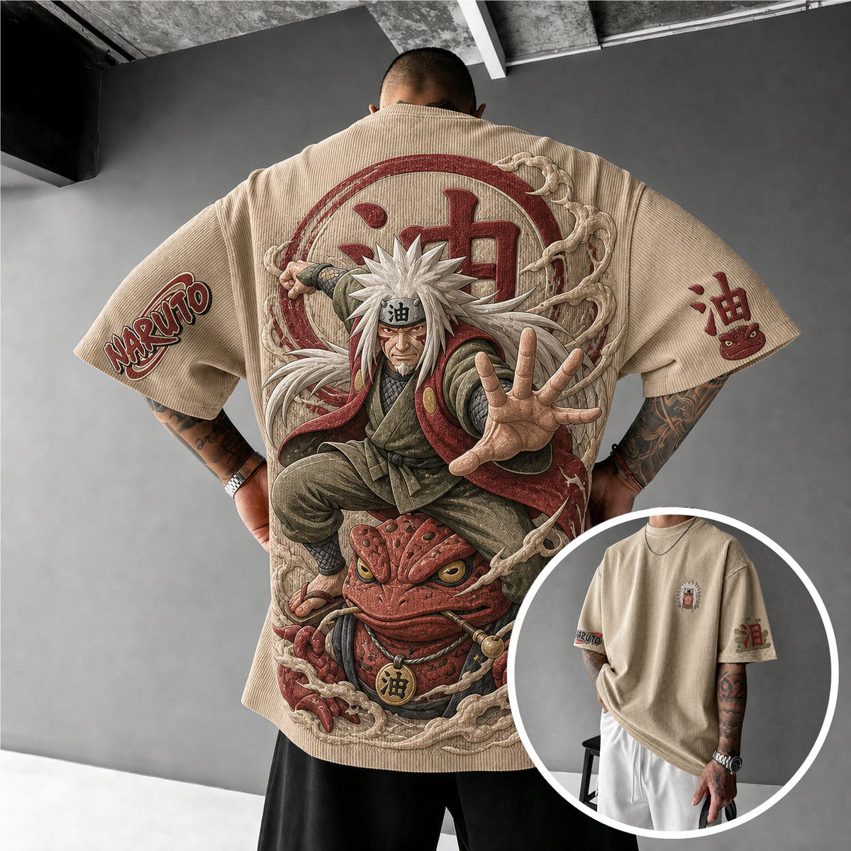 Naruto Unisex Anime-Style Retro Corduroy Oversized T-Shirt