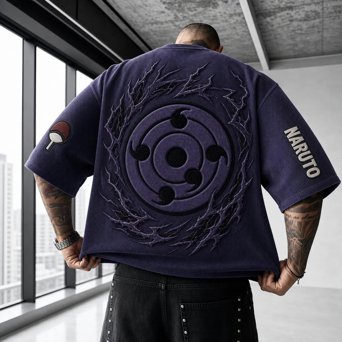 Naruto Unisex Anime-Style Retro Corduroy Oversized T-Shirt