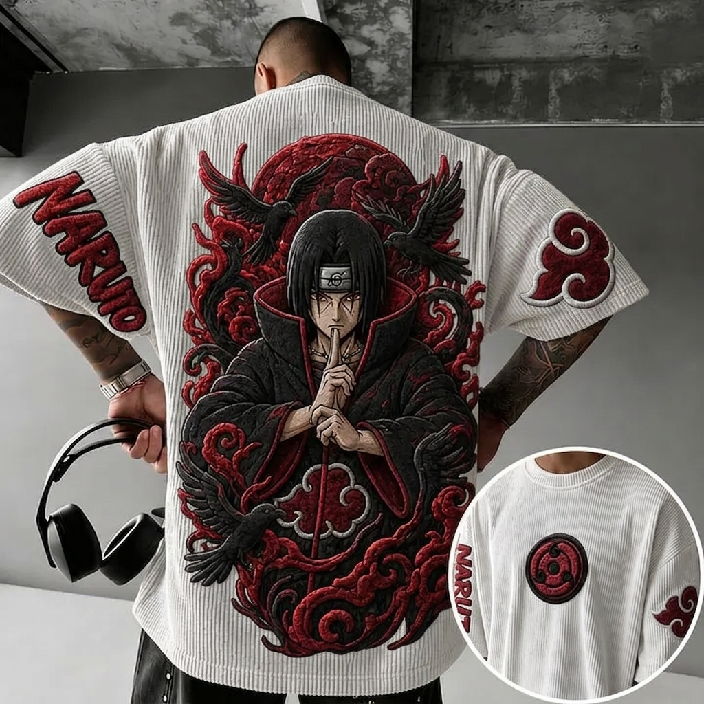 Naruto Unisex Anime-Style Retro Corduroy Oversized T-Shirt