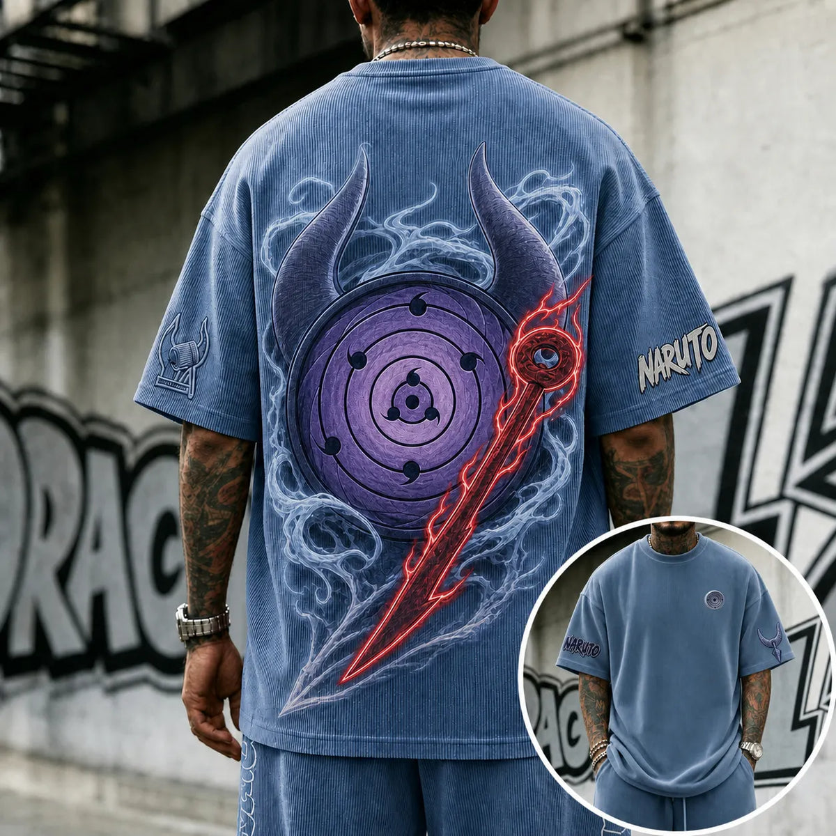 Naruto Unisex Anime-Style Retro Corduroy Oversized T-Shirt