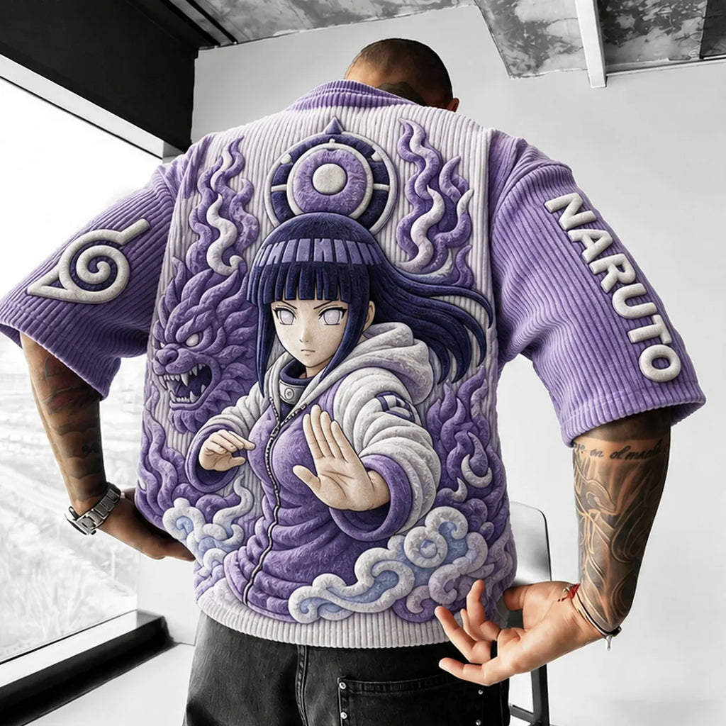 Naruto Unisex Anime-Style Retro Corduroy Oversized T-Shirt