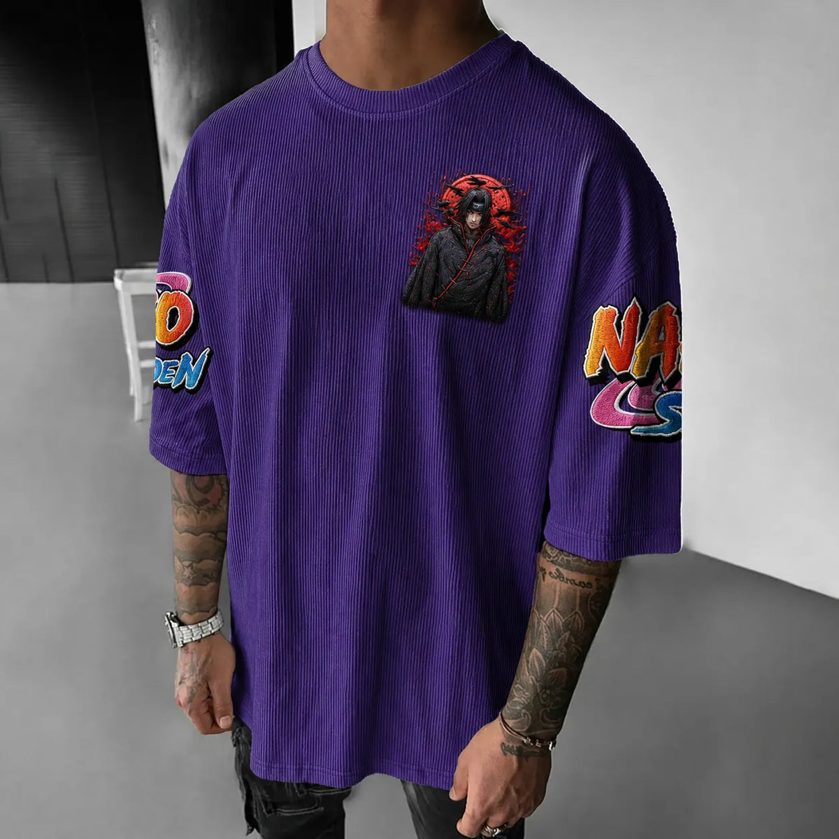 Naruto Unisex Anime-Style Retro Corduroy Oversized T-Shirt