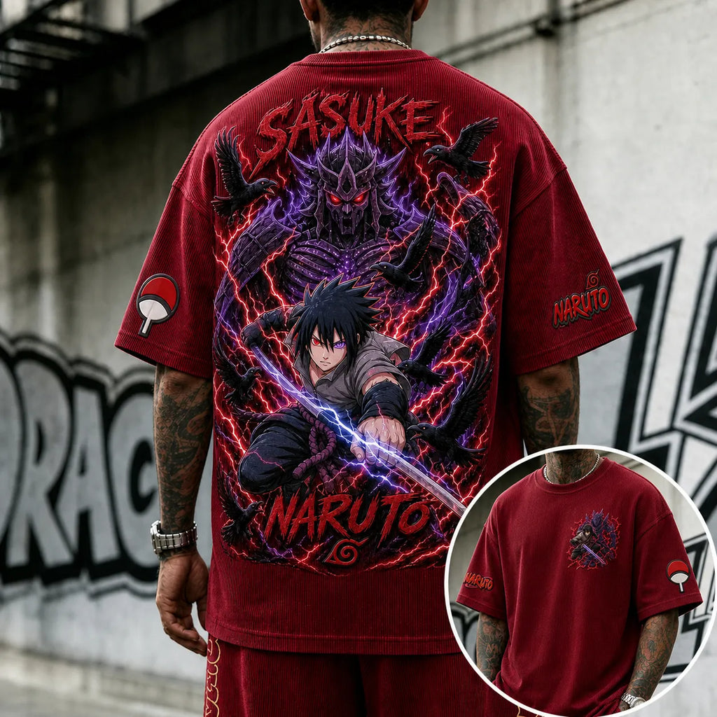 Naruto Unisex Anime-Style Retro Corduroy Oversized T-Shirt