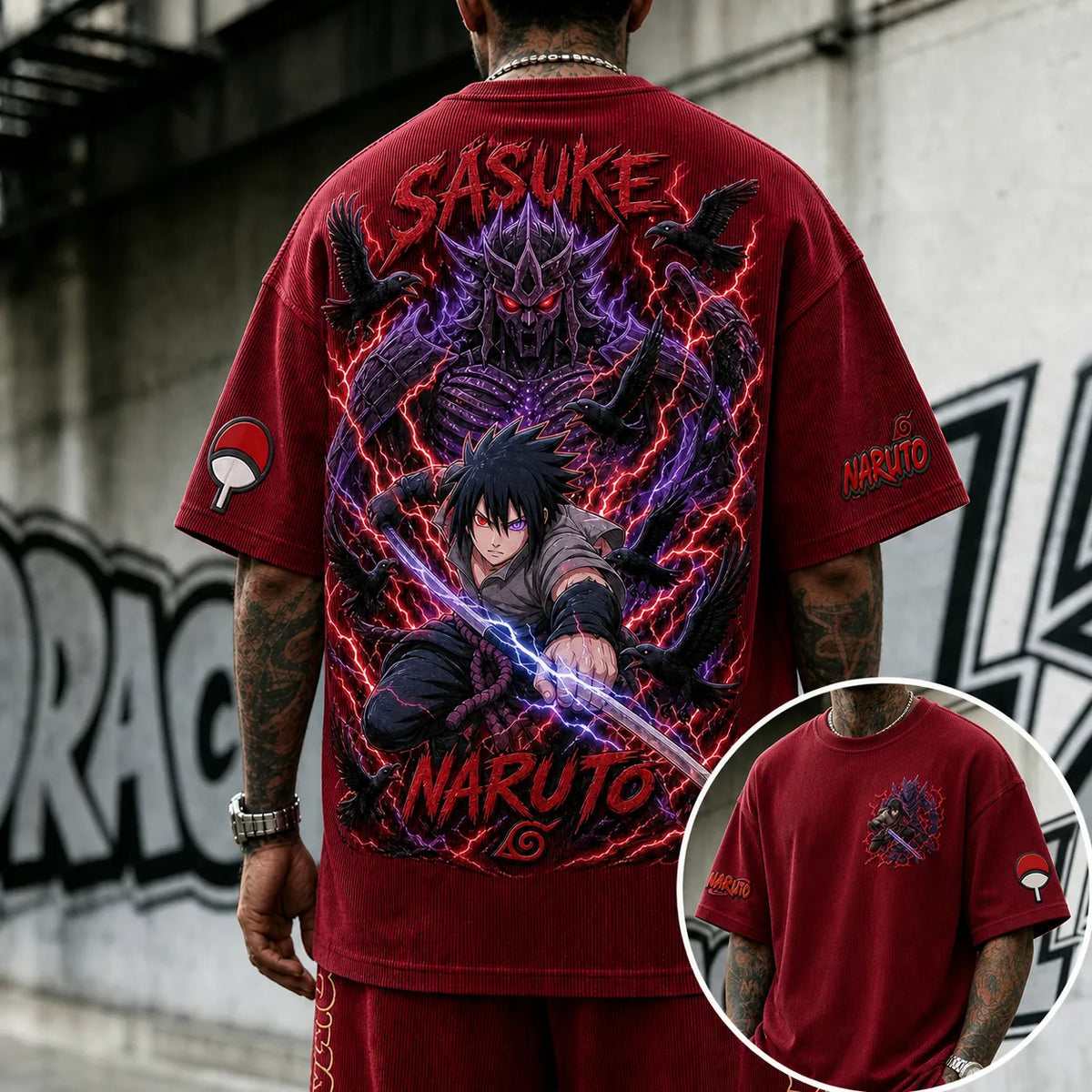 Naruto Unisex Anime-Style Retro Corduroy Oversized T-Shirt