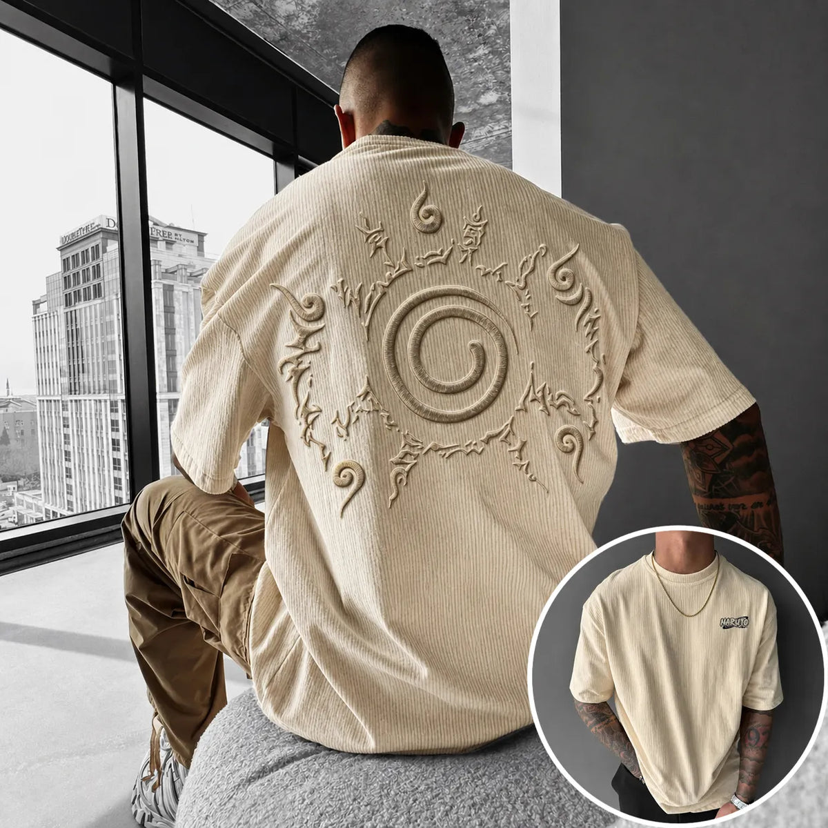 Naruto Unisex Anime-Style Retro Corduroy Oversized T-Shirt