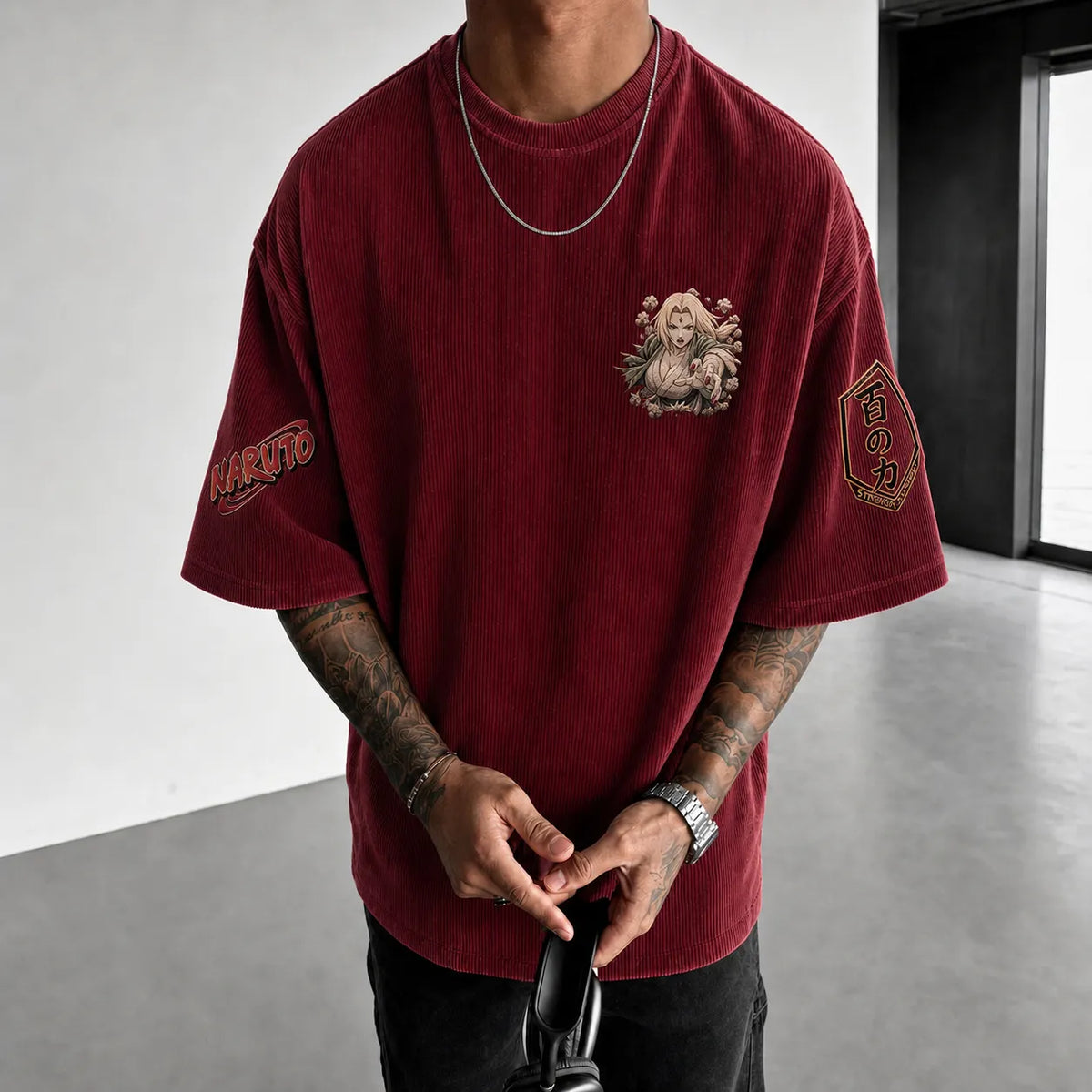 Naruto Unisex Anime-Style Retro Corduroy Oversized T-Shirt