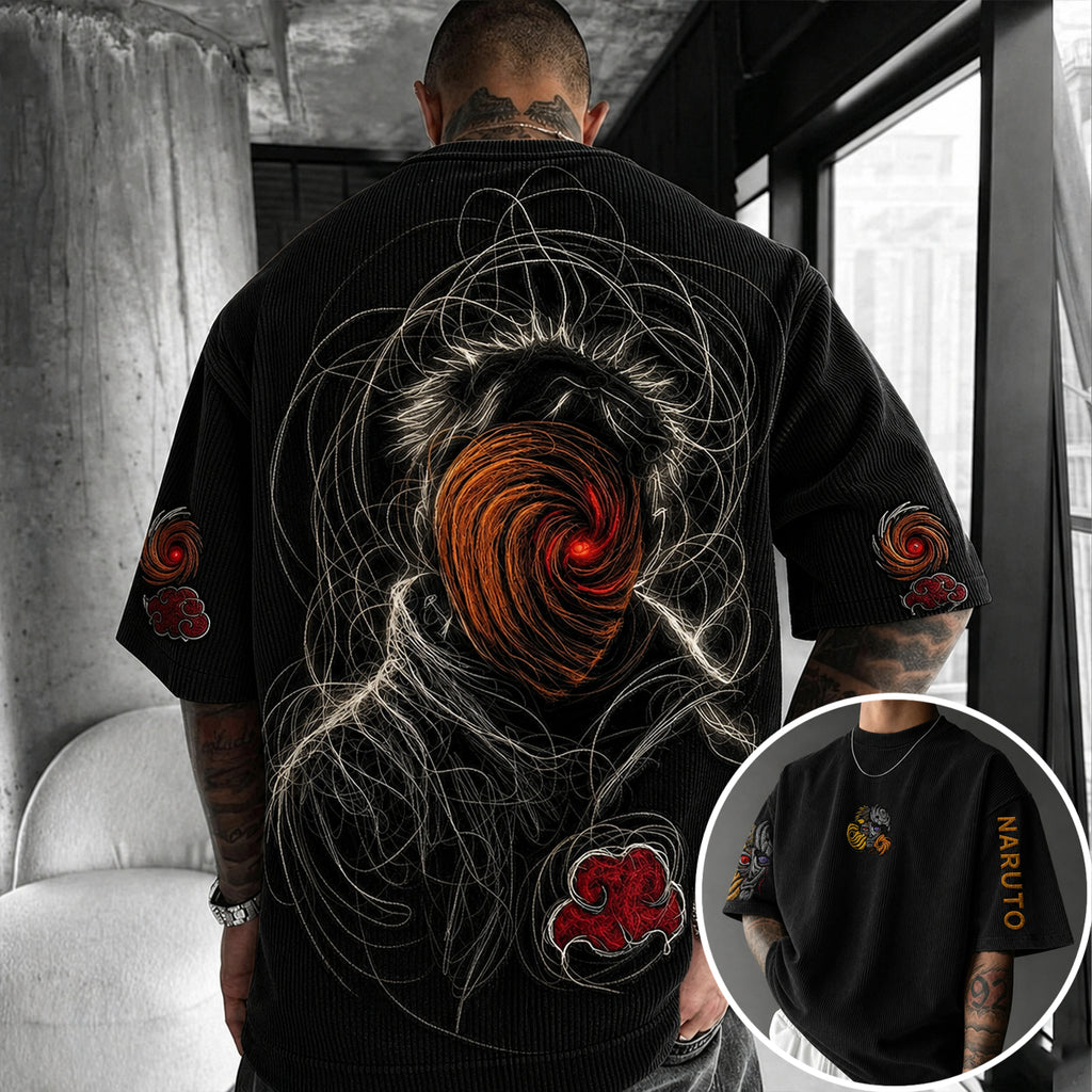 Naruto Unisex Anime-Style Retro Corduroy Oversized T-Shirt