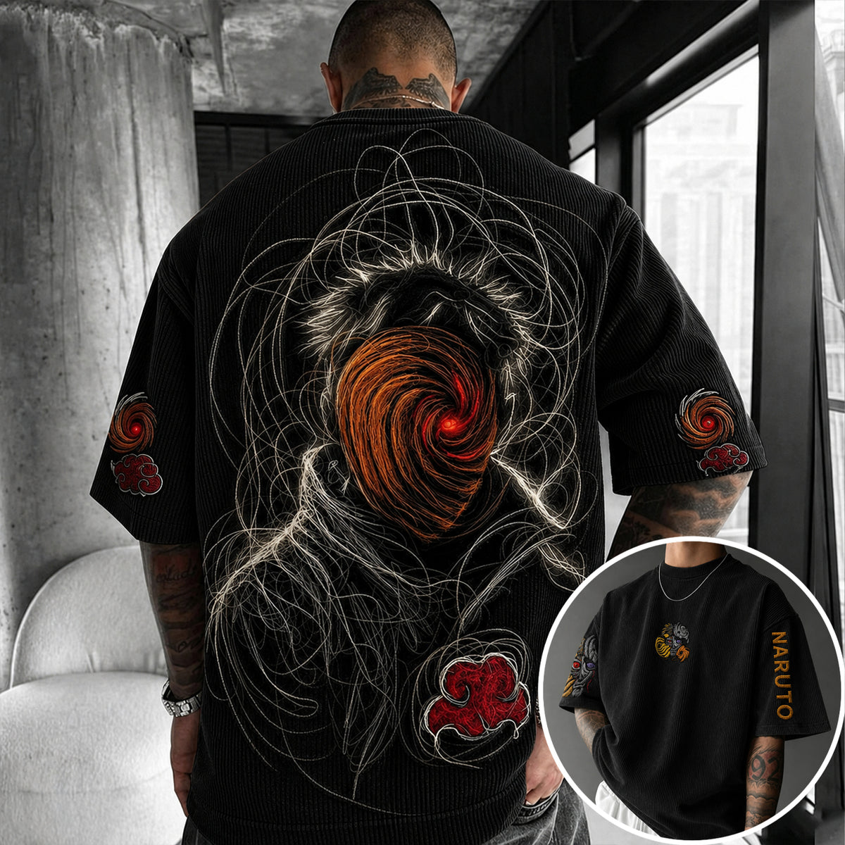 Naruto Unisex Anime-Style Retro Corduroy Oversized T-Shirt