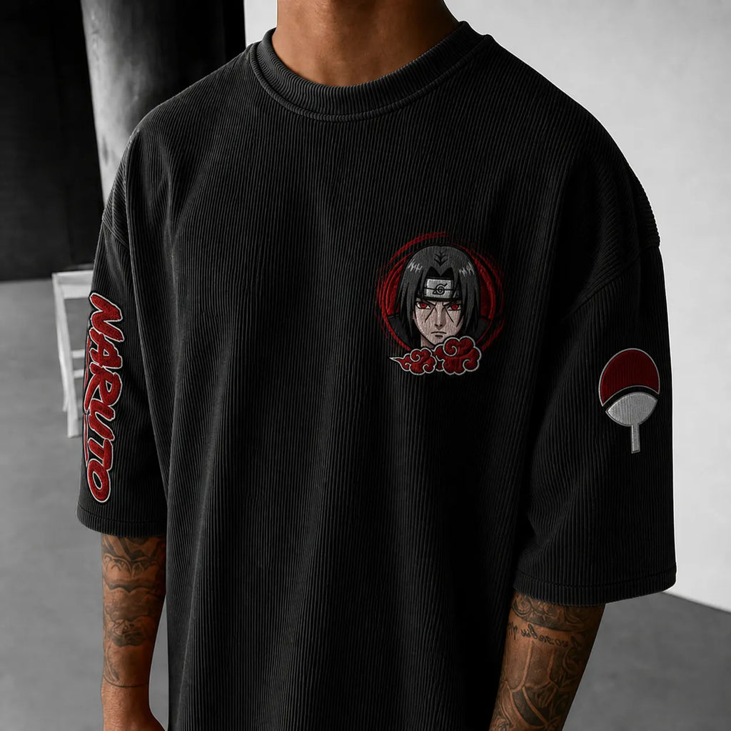 Naruto Unisex Anime-Style Retro Corduroy Oversized T-Shirt