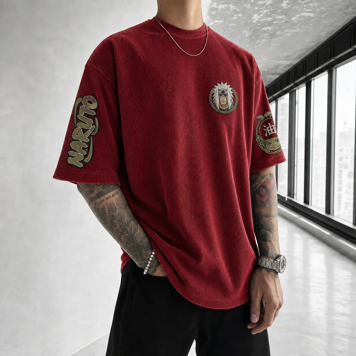 Naruto Unisex Anime-Style Retro Corduroy Oversized T-Shirt