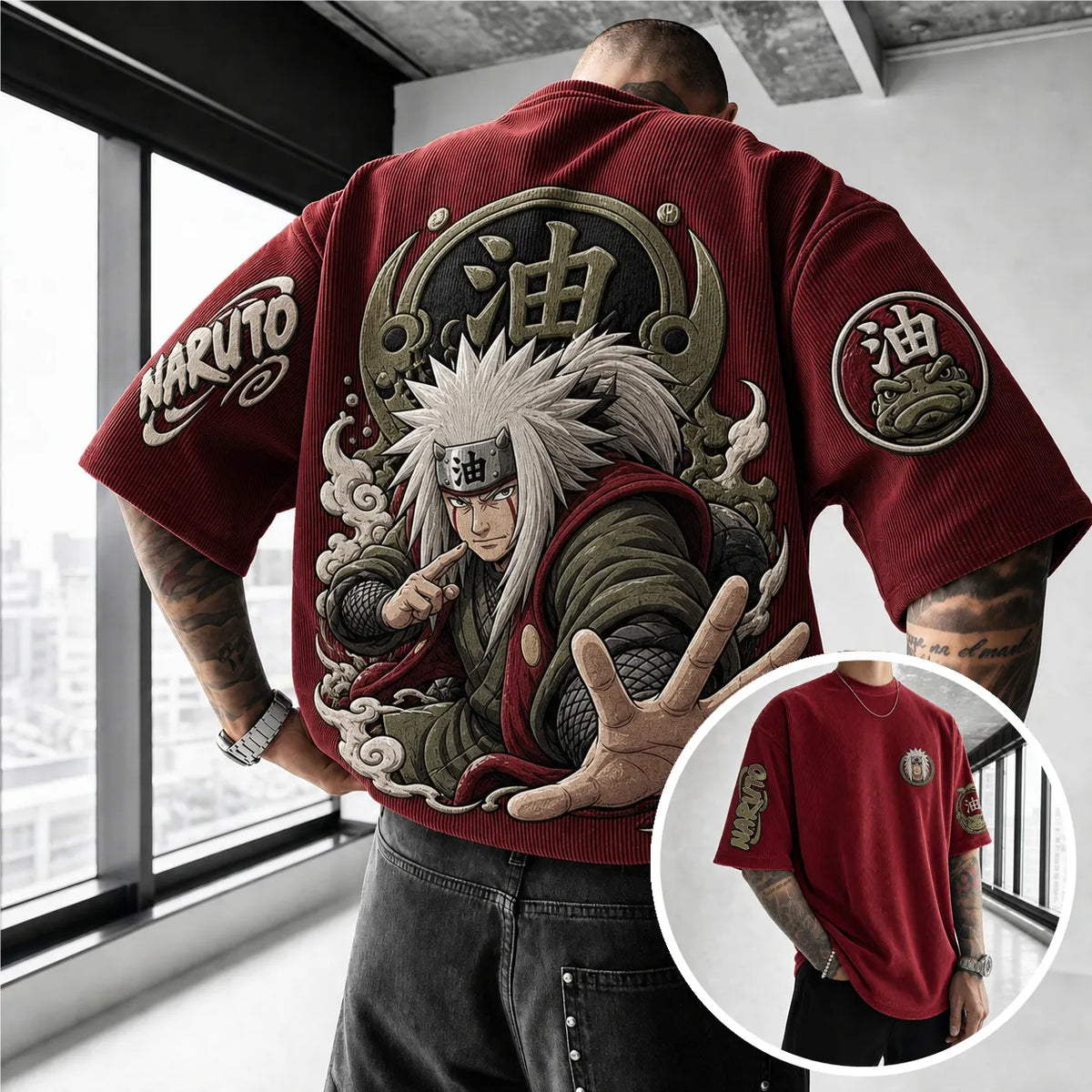 Naruto Unisex Anime-Style Retro Corduroy Oversized T-Shirt