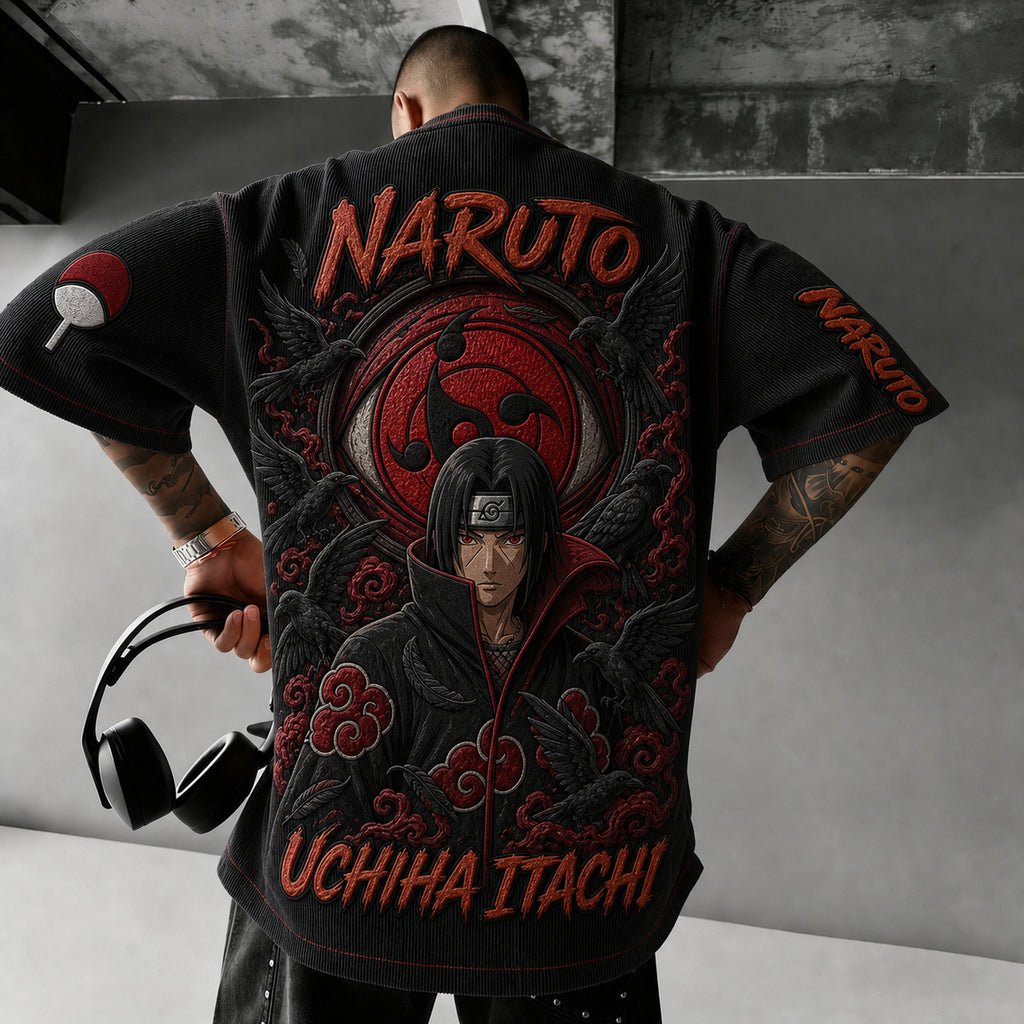 Naruto Unisex Anime-Style Retro Corduroy Oversized T-Shirt