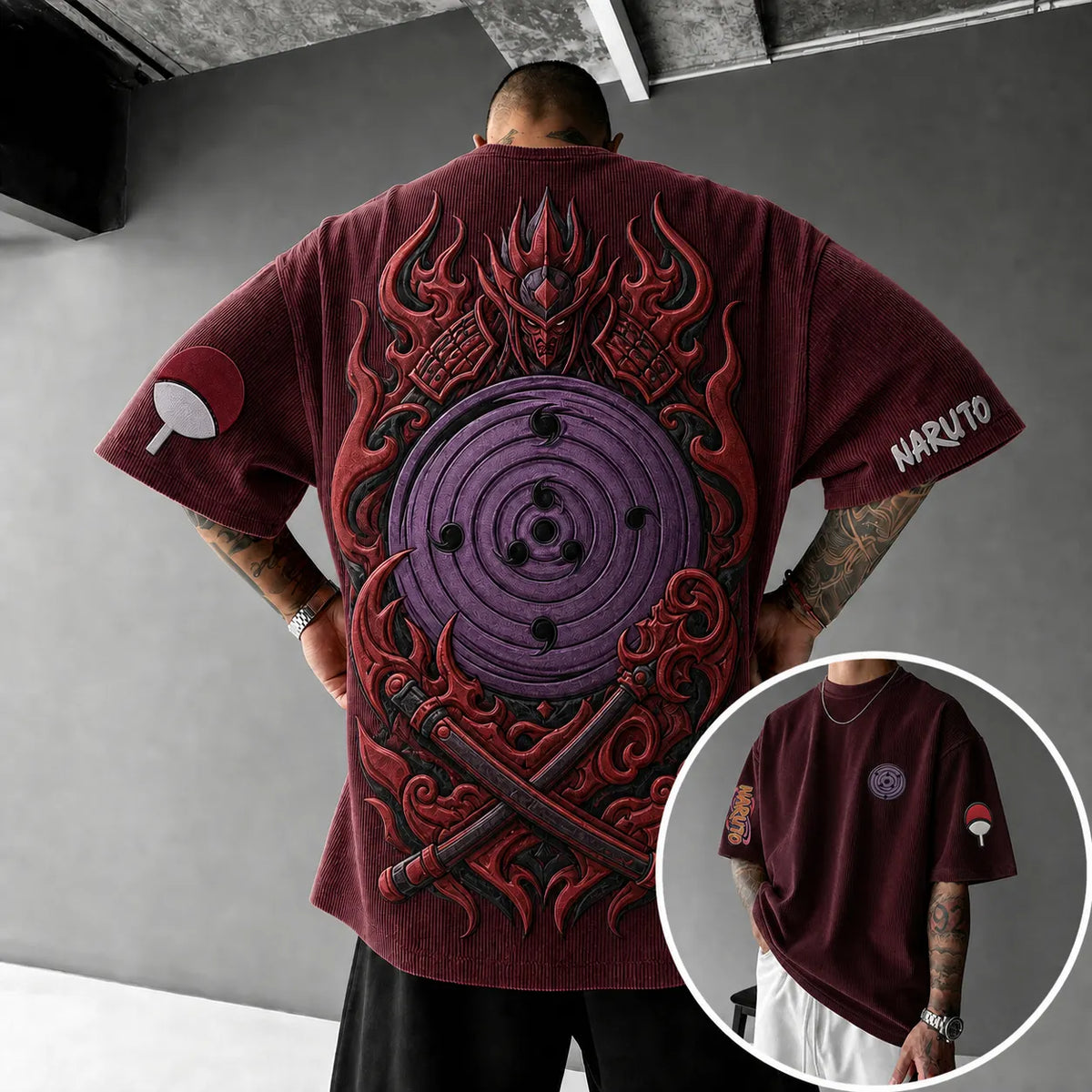 Naruto Unisex Anime-Style Retro Corduroy Oversized T-Shirt