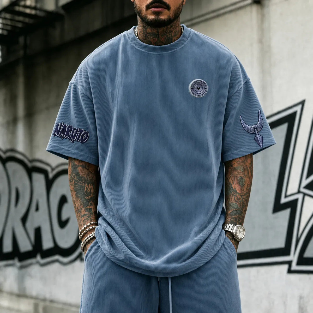Naruto Unisex Anime-Style Retro Corduroy Oversized T-Shirt