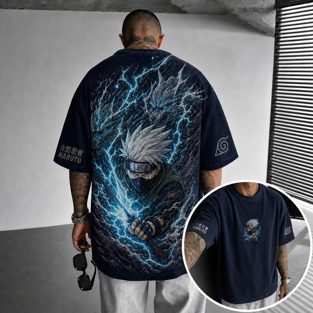 Naruto Unisex Anime-Style Retro Corduroy Oversized T-Shirt