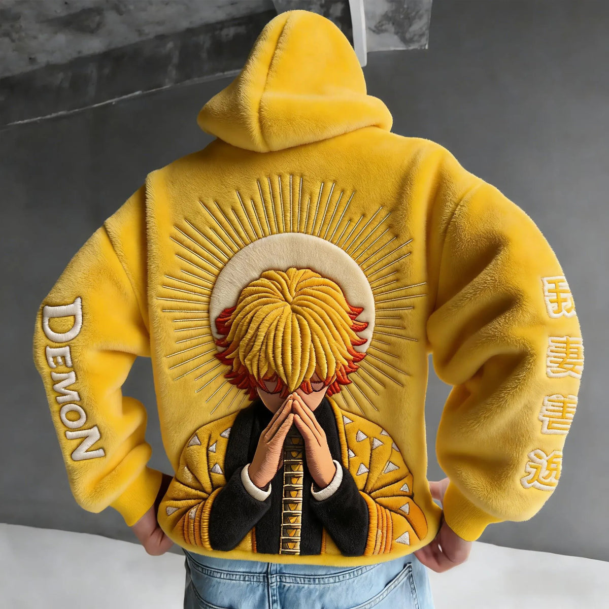 Demon Slayer Color-blocked Corduroy Hooded Sweatshirt