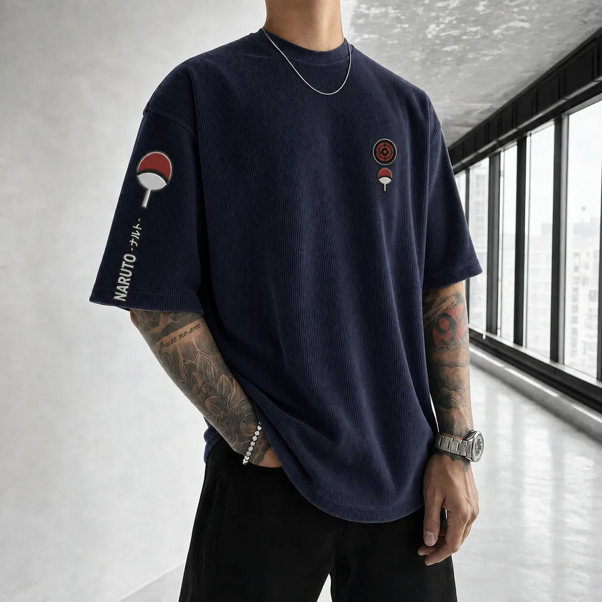 Naruto Unisex Anime-Style Retro Corduroy Oversized T-Shirt