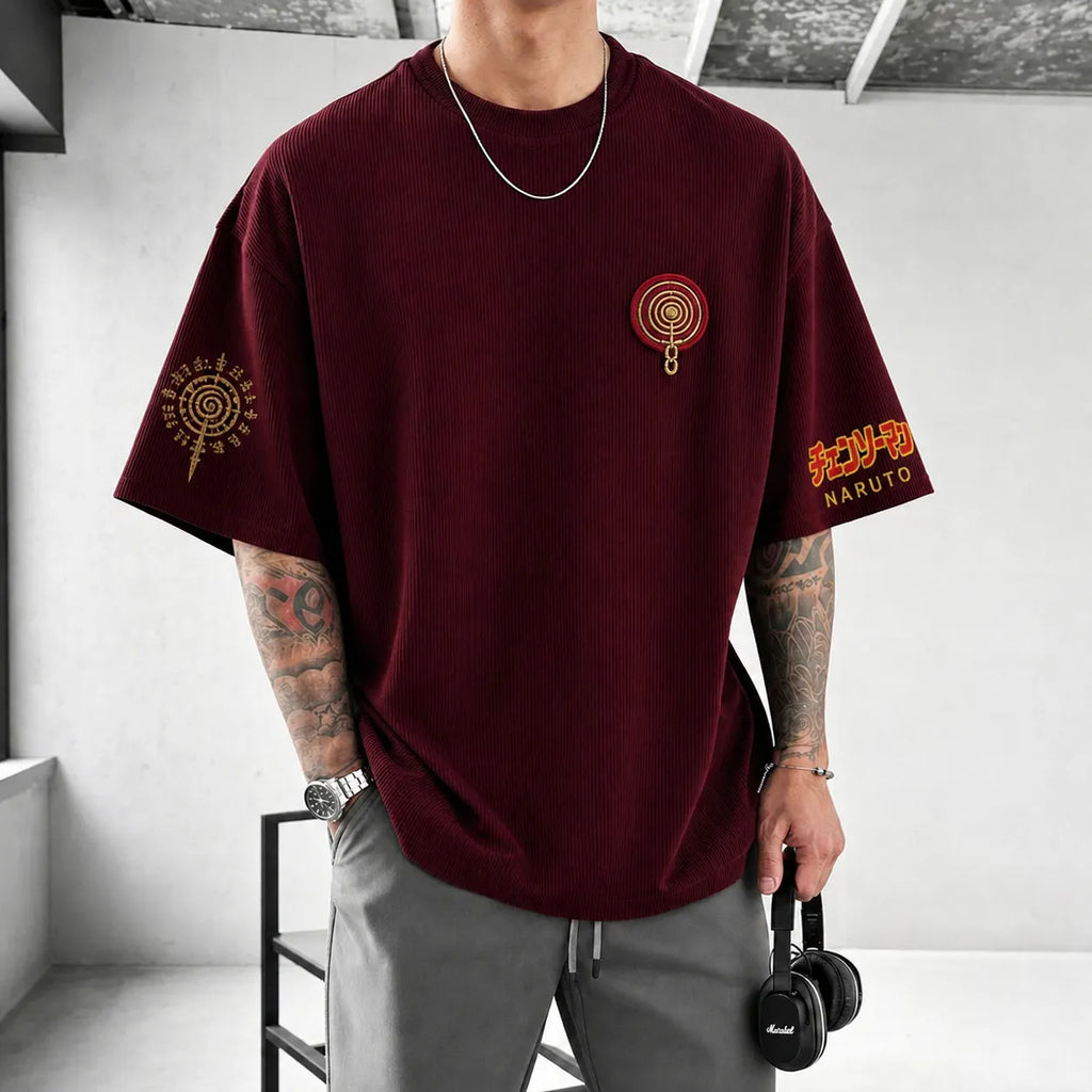 Naruto Unisex Anime-Style Retro Corduroy Oversized T-Shirt